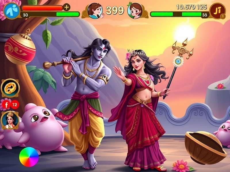 Krishna Radha Divine Union Game Scene